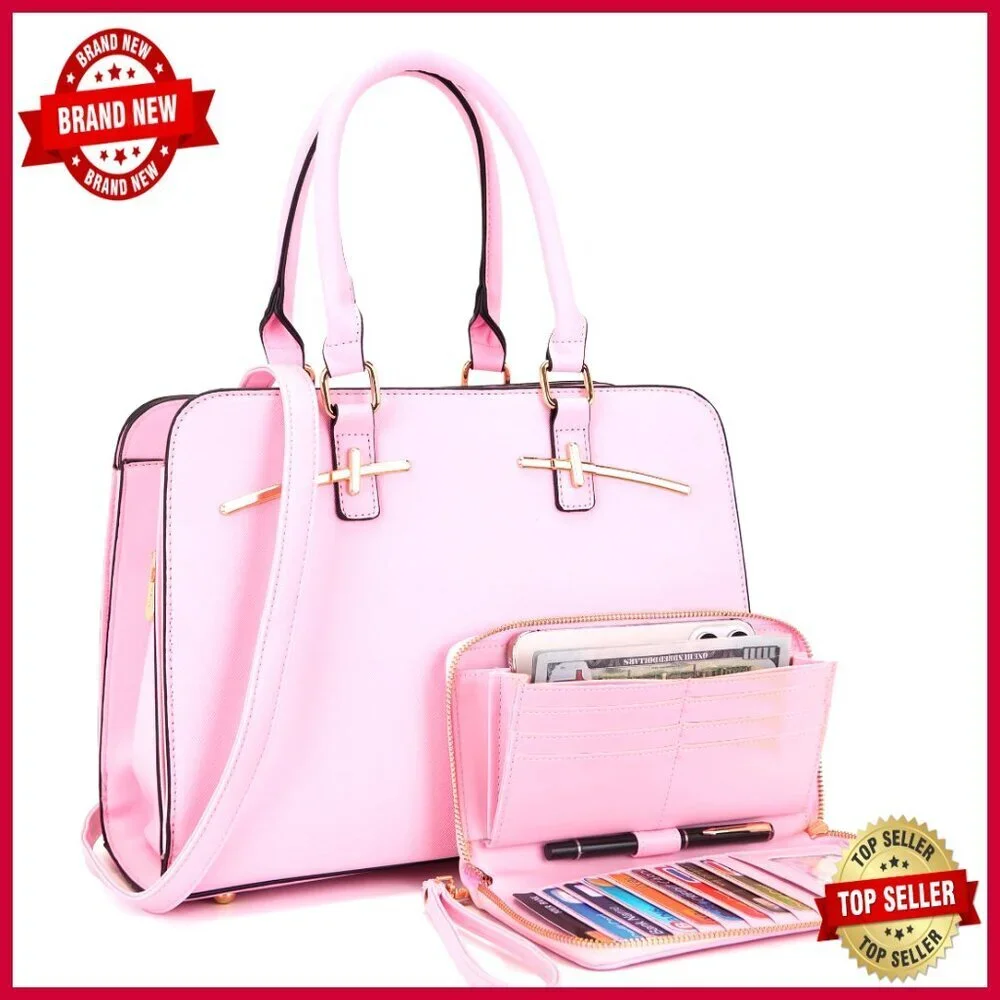 Large Tote with RFID Wallet Set, 3 Compartments, Adjustable Strap